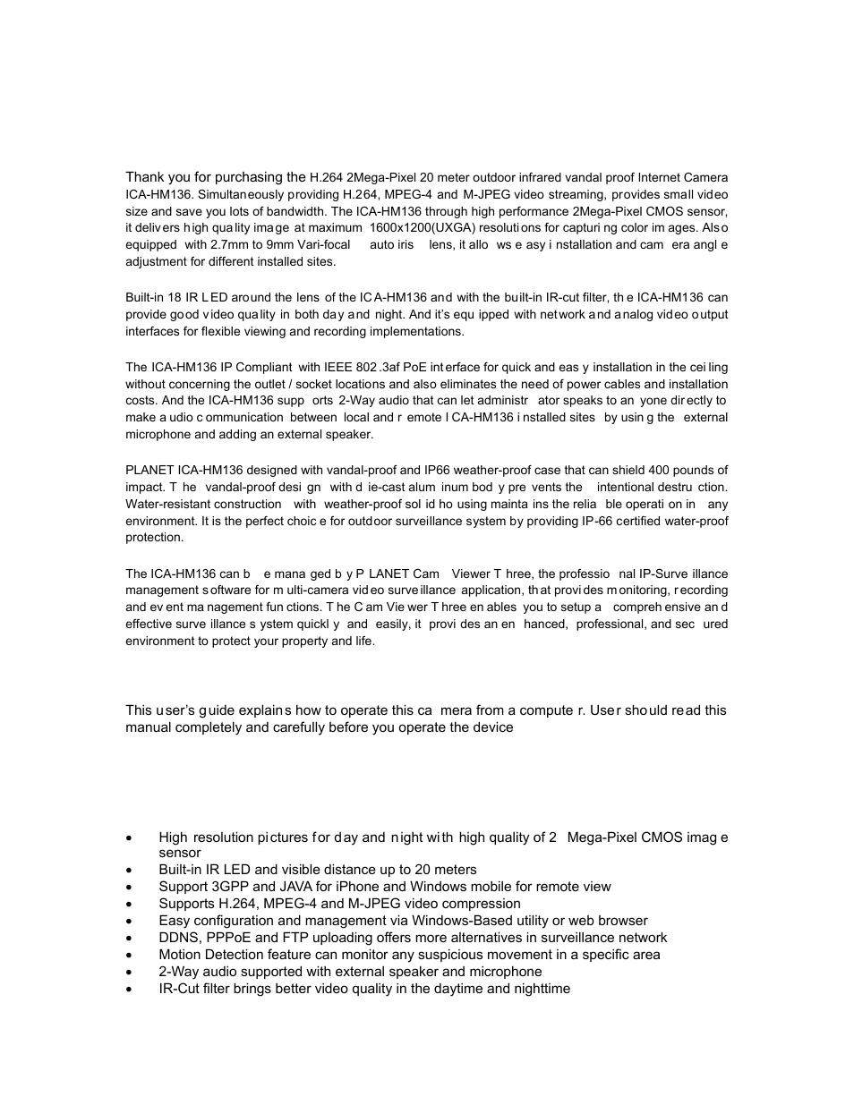 Introduction, 1 overview, 2 features | PLANET ICA-HM136 User Manual | Page 6 / 72