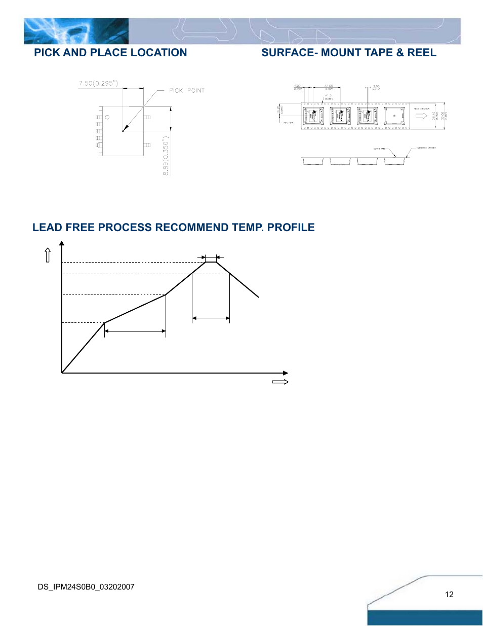 Pick and place location, Surface- mount tape & reel, Lead free process recommend temp. profile | Delta Electronics IPM24S0B0 User Manual | Page 12 / 14