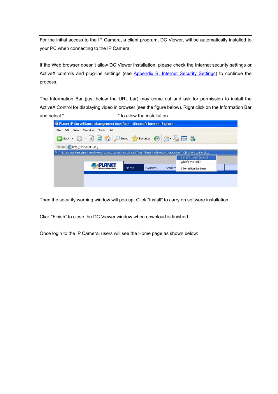 4 installing dc viewer software online | PLANET ICA-HM620 User Manual | Page 25 / 109