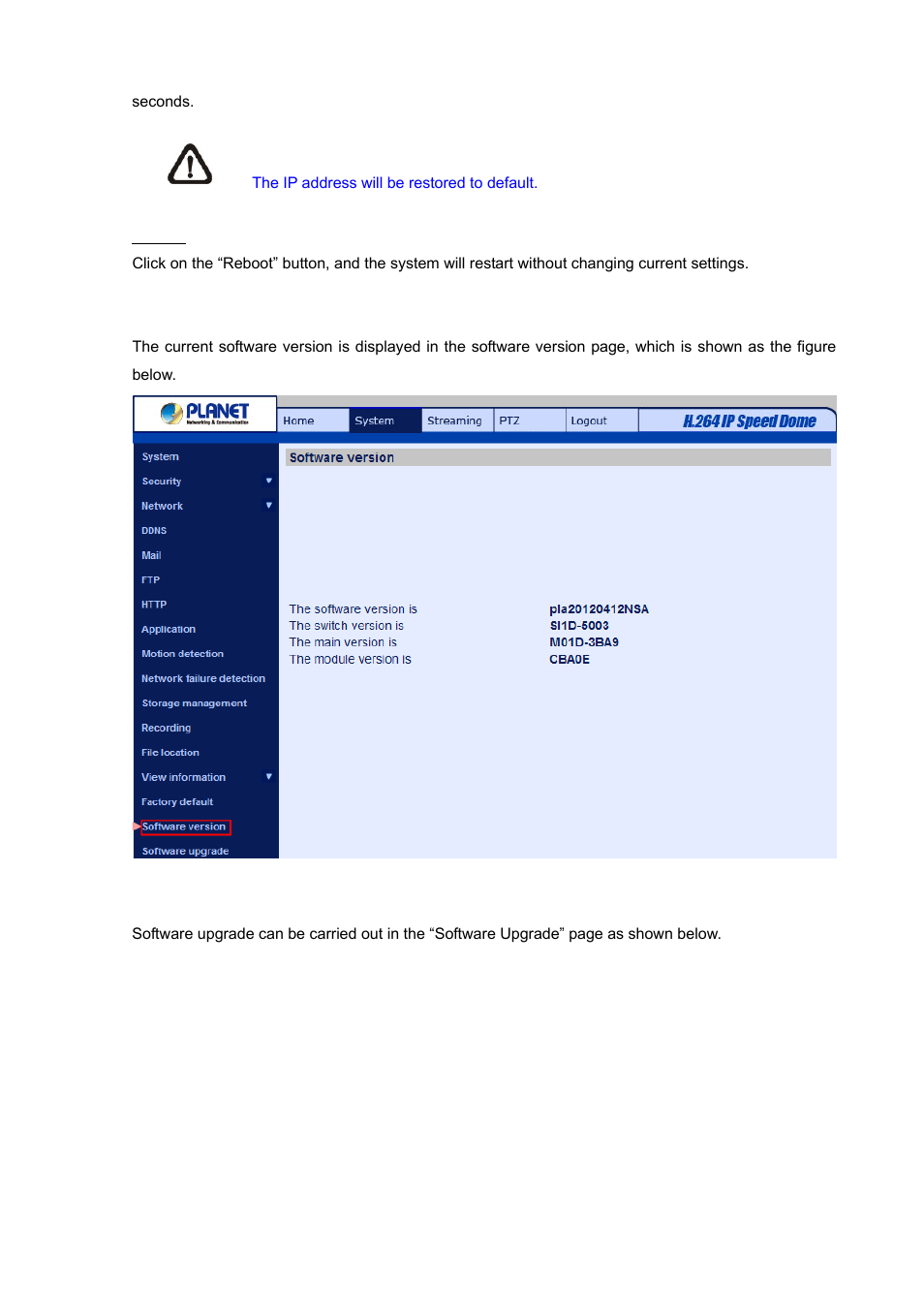 16 software version, 17 software upgrade, Software version | Software upgrade | PLANET ICA-HM620 User Manual | Page 73 / 109