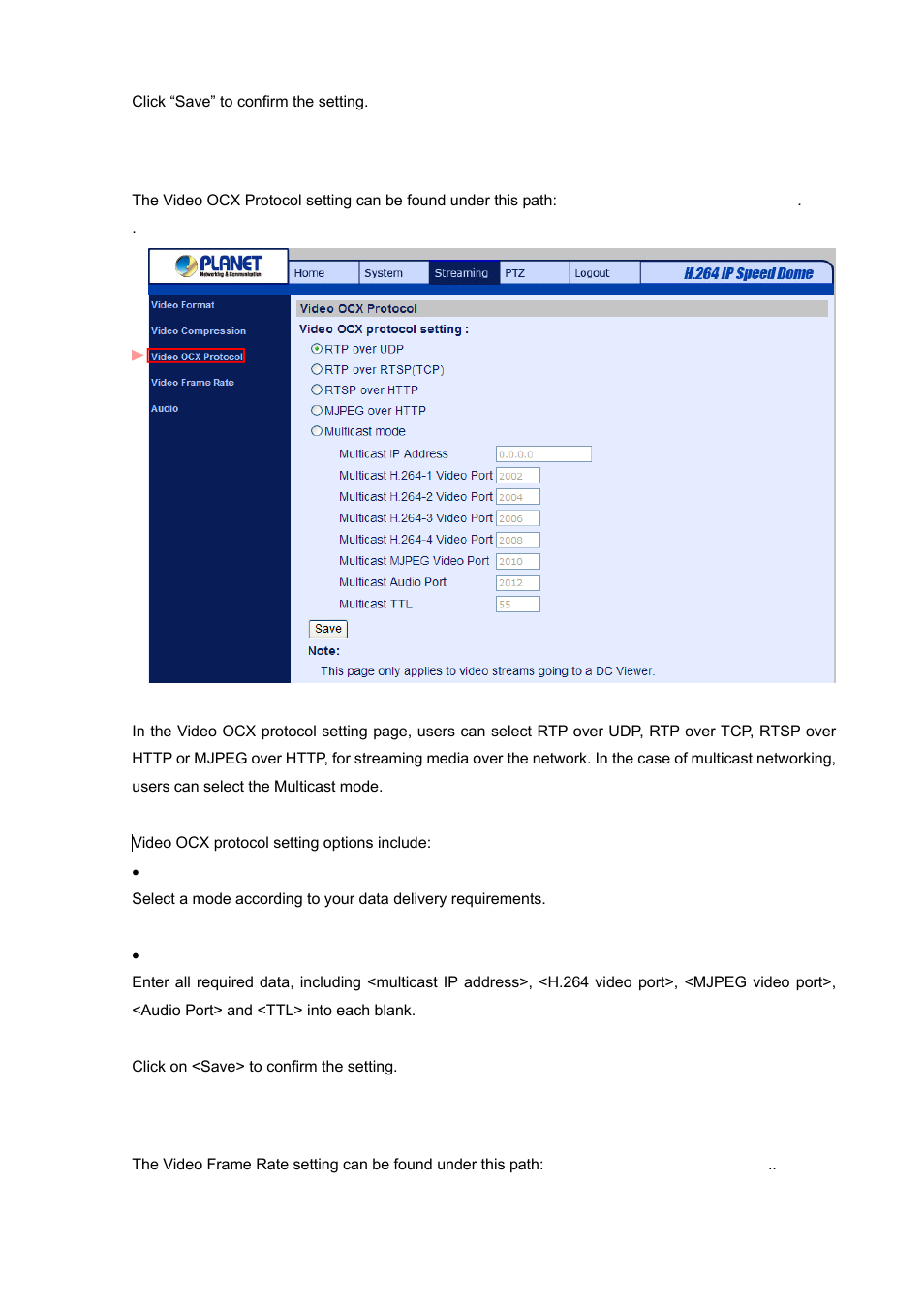 3 video ocx protocol, 4 video frame rate, Video ocx protocol | Video frame rate | PLANET ICA-HM620 User Manual | Page 82 / 109