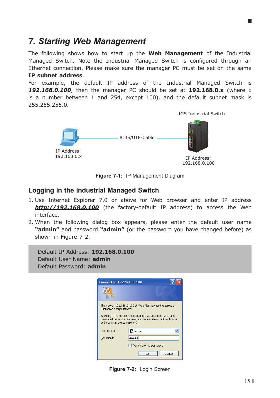 Starting web management, Logging in the industrial managed switch | PLANET IGS-10020HPT User Manual | Page 15 / 20