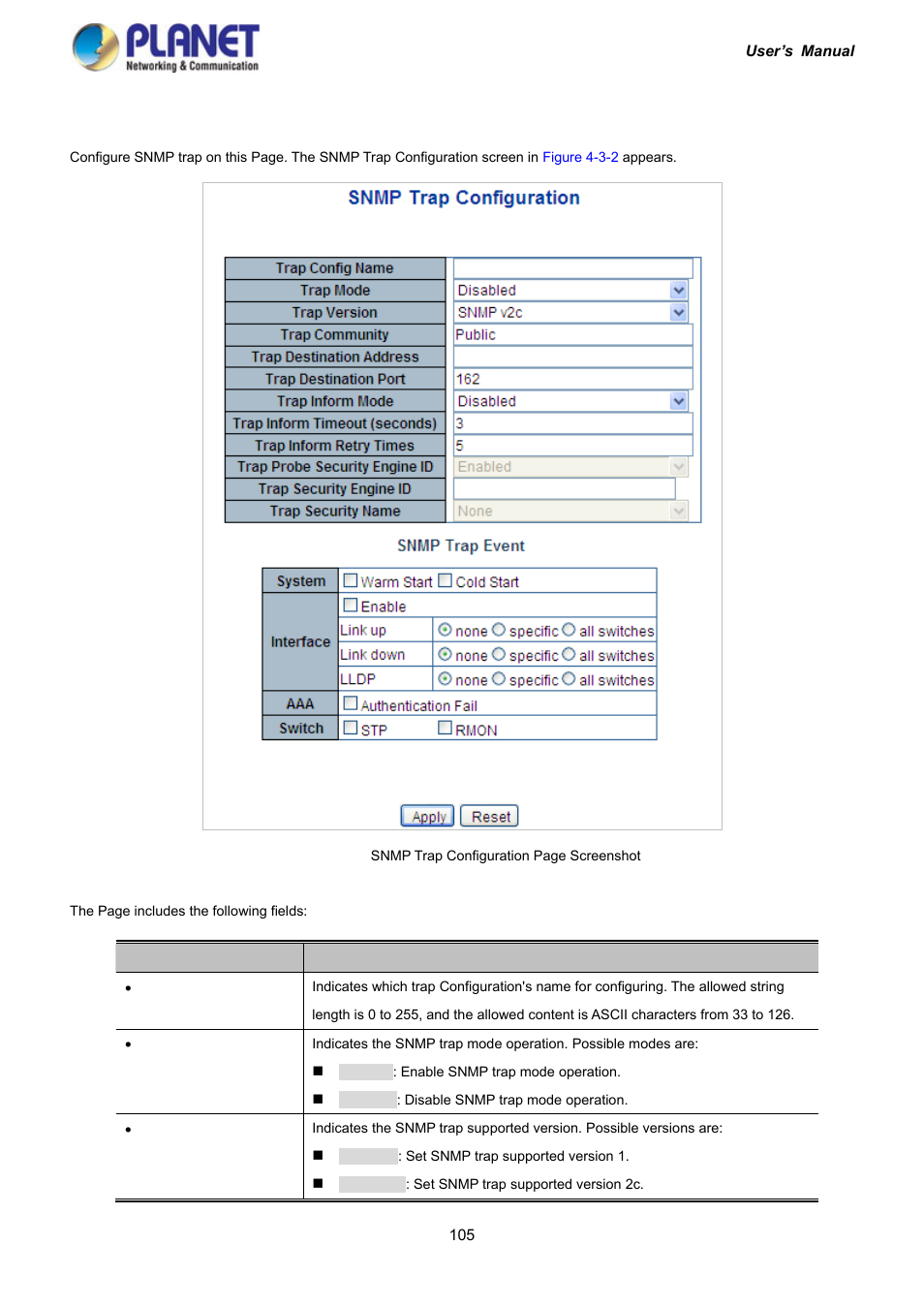 3 snmp trap configuration | PLANET IGS-10020HPT User Manual | Page 105 / 417