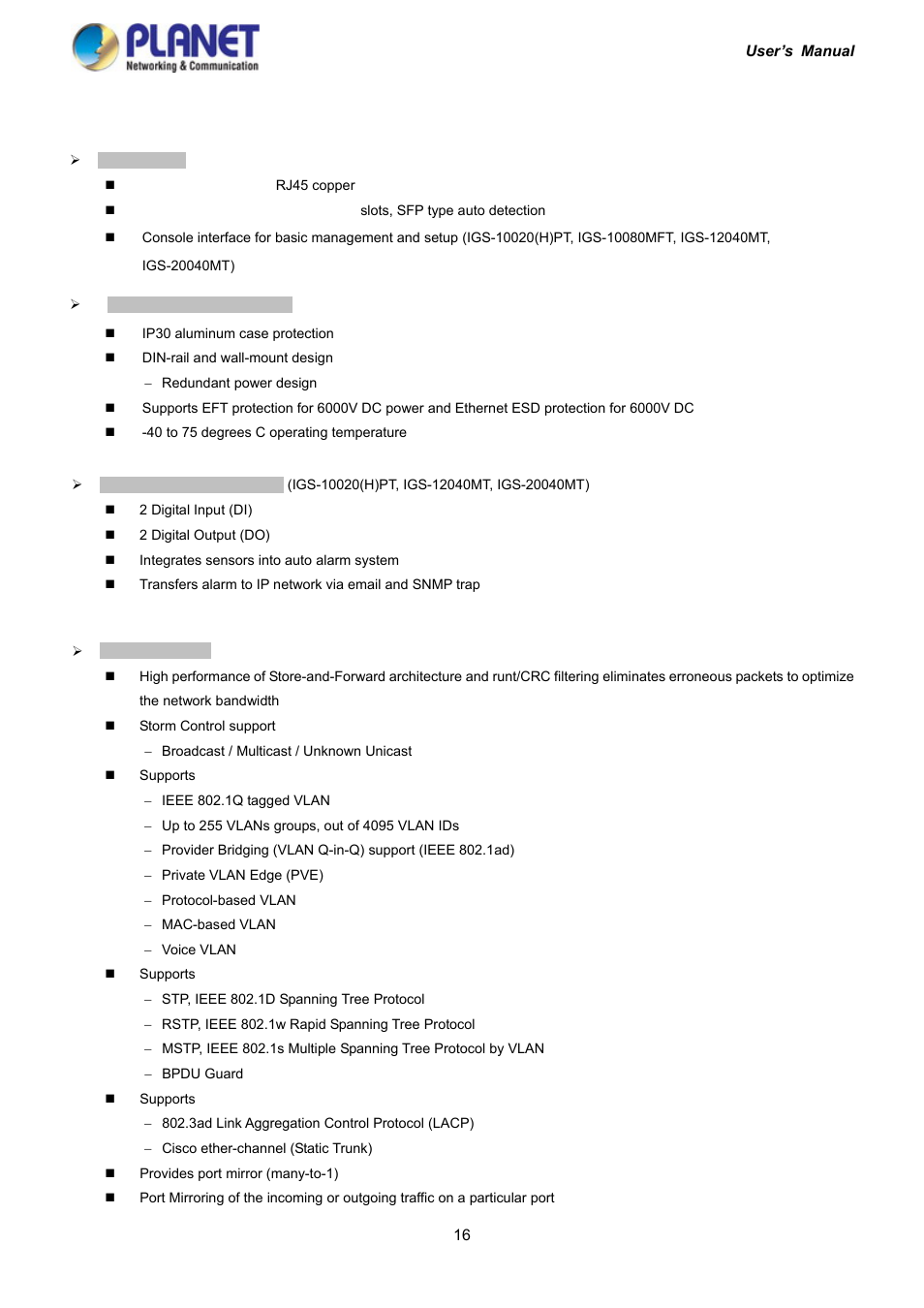 4 product features | PLANET IGS-10020HPT User Manual | Page 16 / 417