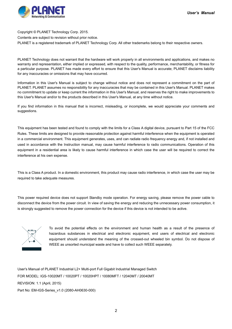 PLANET IGS-10020HPT User Manual | Page 2 / 417