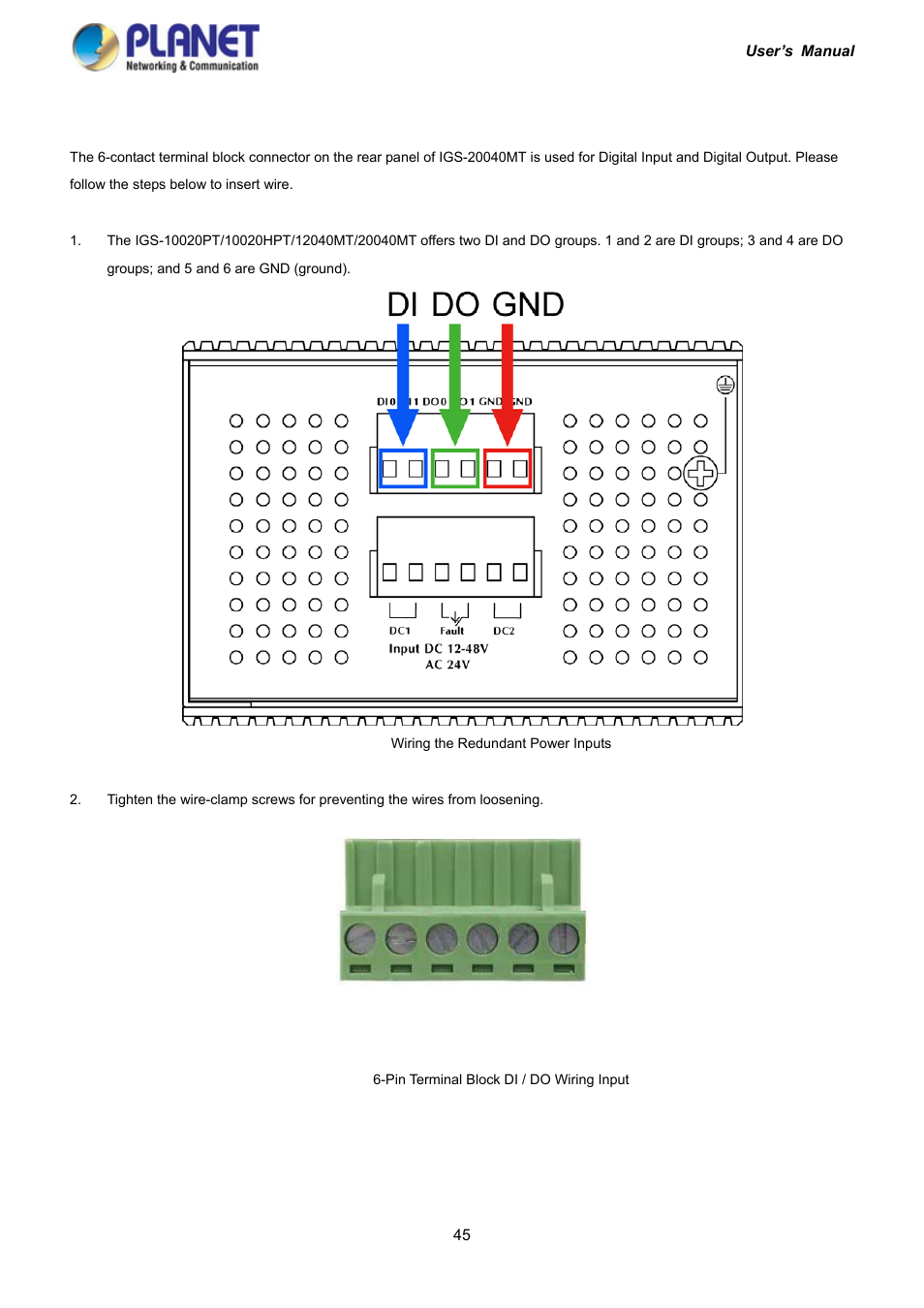 6 wiring the digital input / output | PLANET IGS-10020HPT User Manual | Page 45 / 417