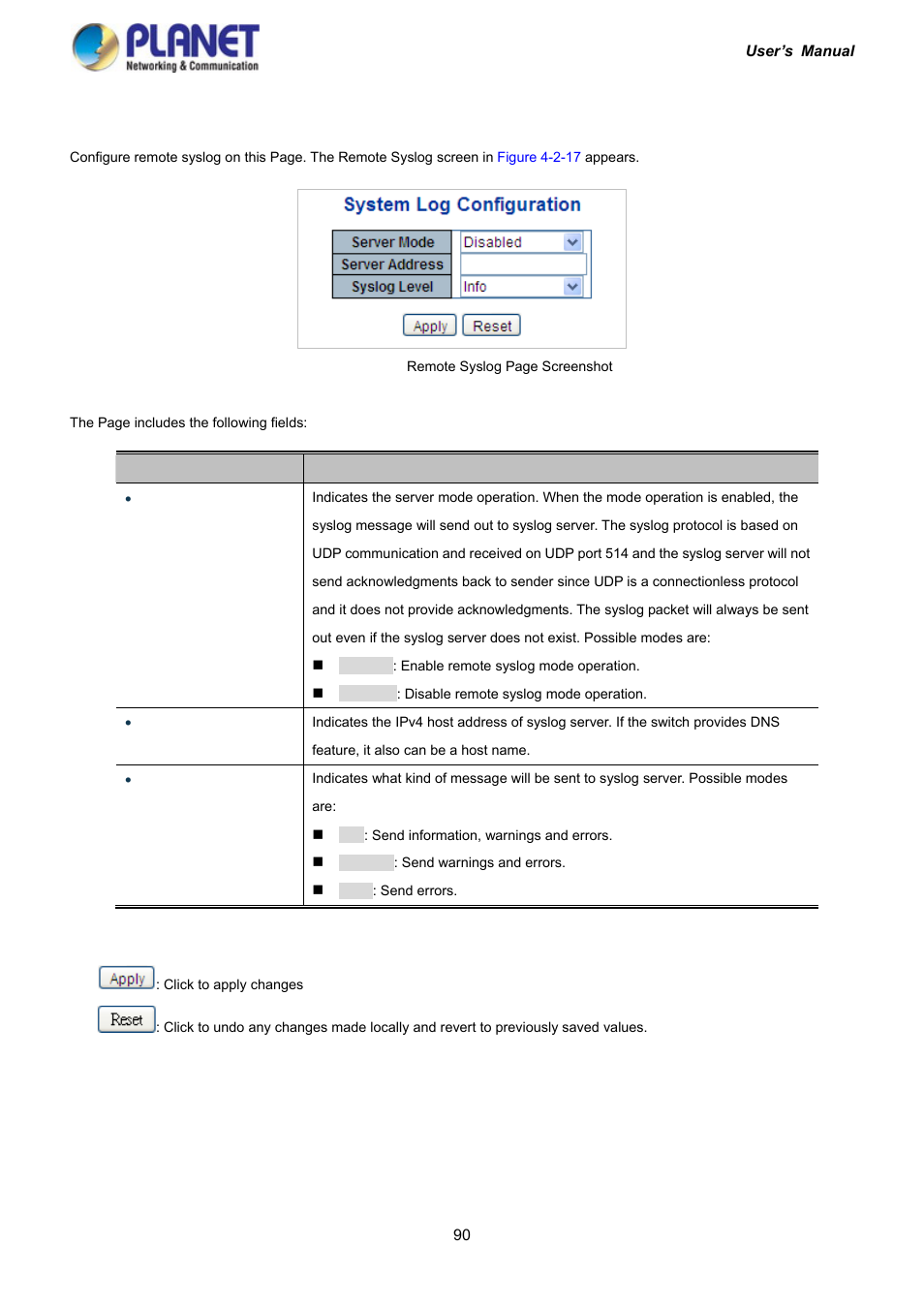 14 remote syslog | PLANET IGS-10020HPT User Manual | Page 90 / 417
