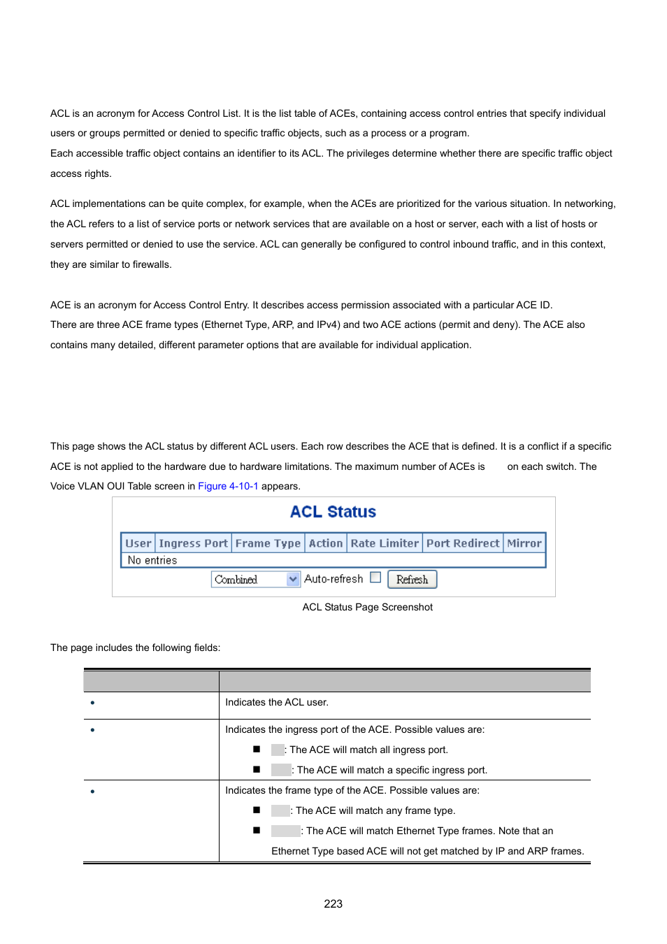 10 access control lists, 1 access control list status | PLANET IGS-10020HPT User Manual | Page 223 / 615