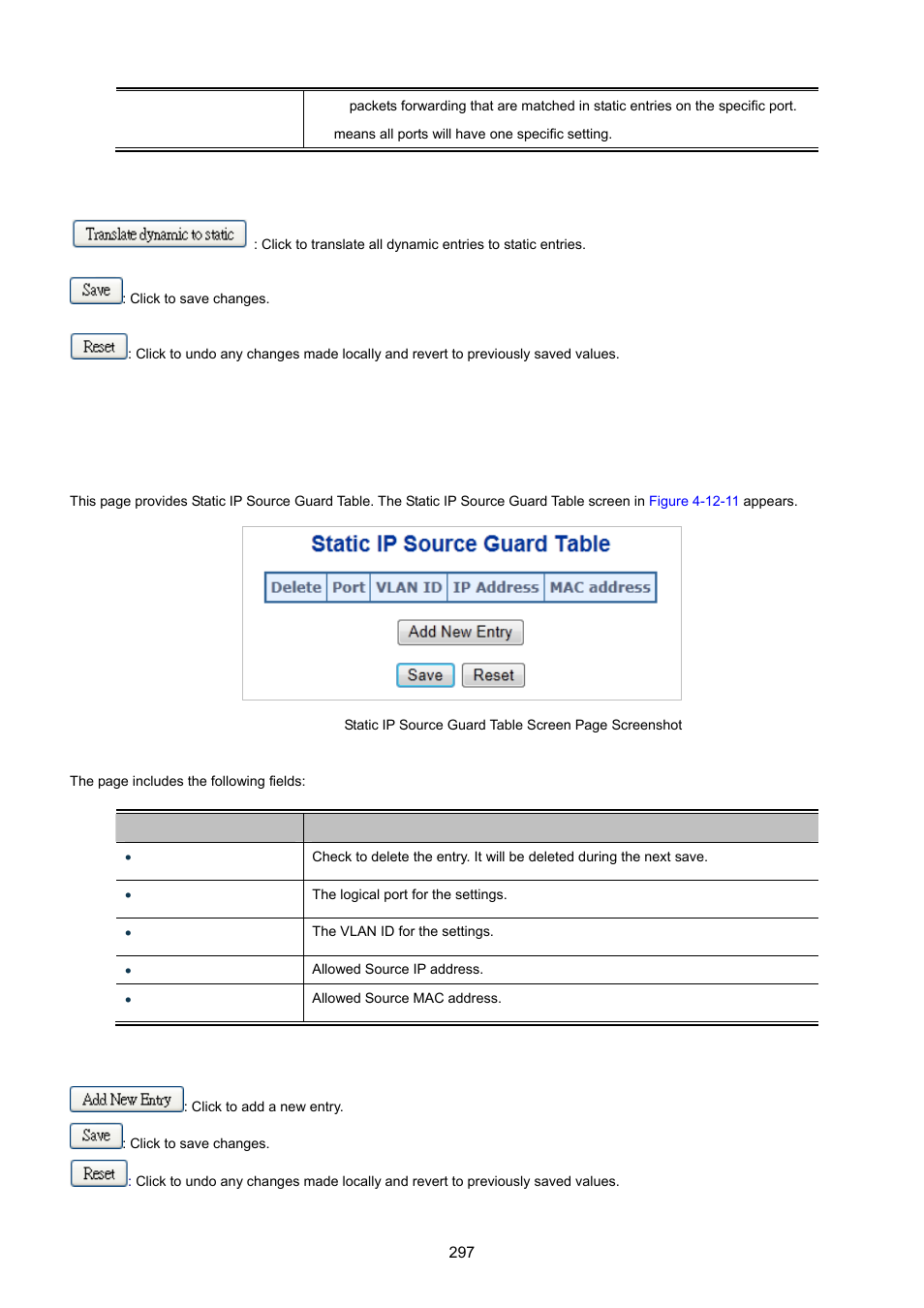 11 ip source guard static table | PLANET IGS-10020HPT User Manual | Page 297 / 615