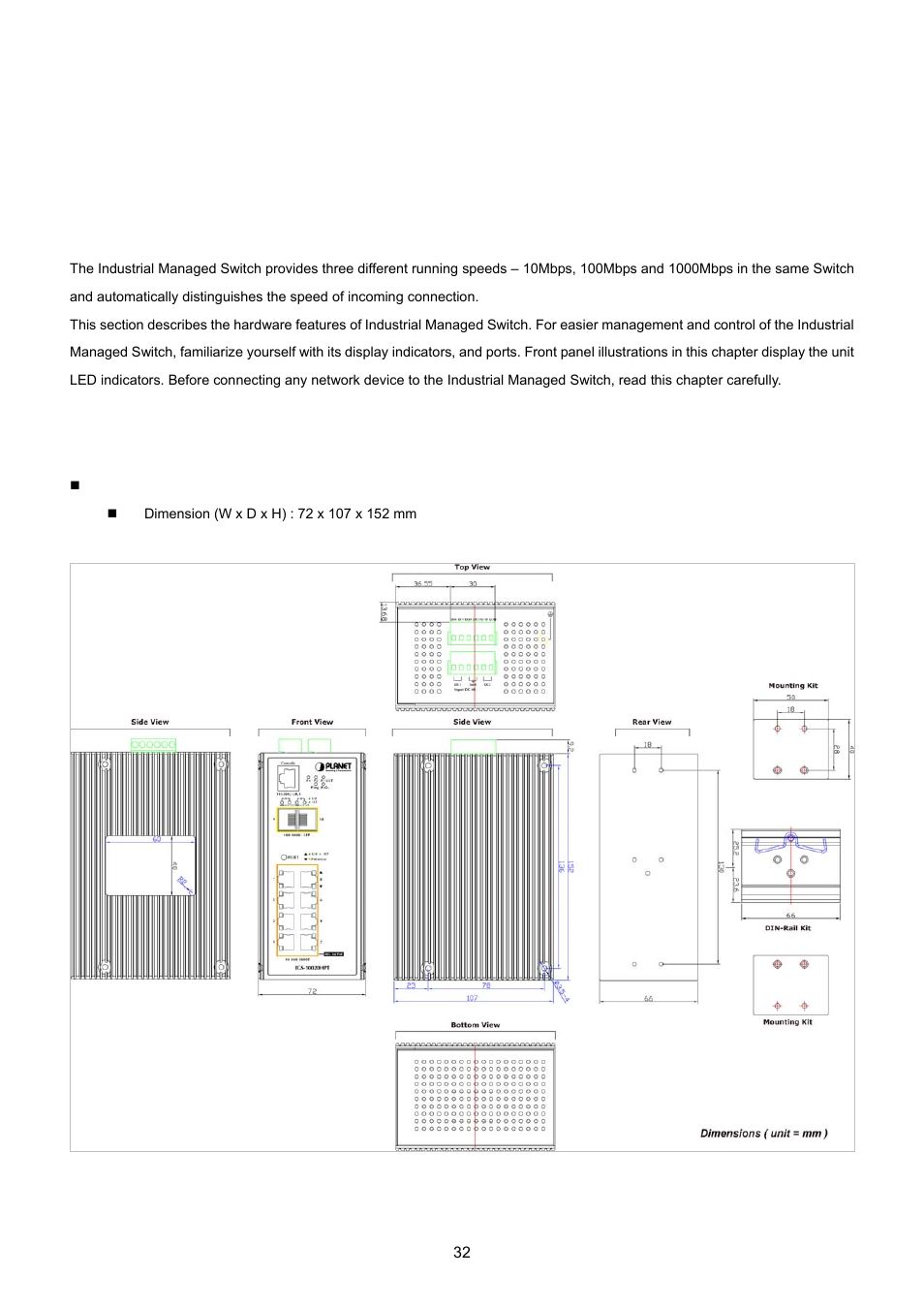 Installation, 1 hardware description, 1 physical dimension | PLANET IGS-10020HPT User Manual | Page 32 / 615