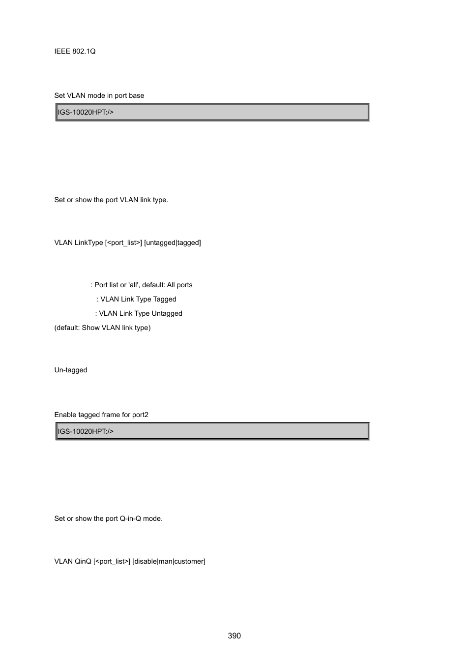 Vlan link type, Vlan q-in-q mode | PLANET IGS-10020HPT User Manual | Page 390 / 615