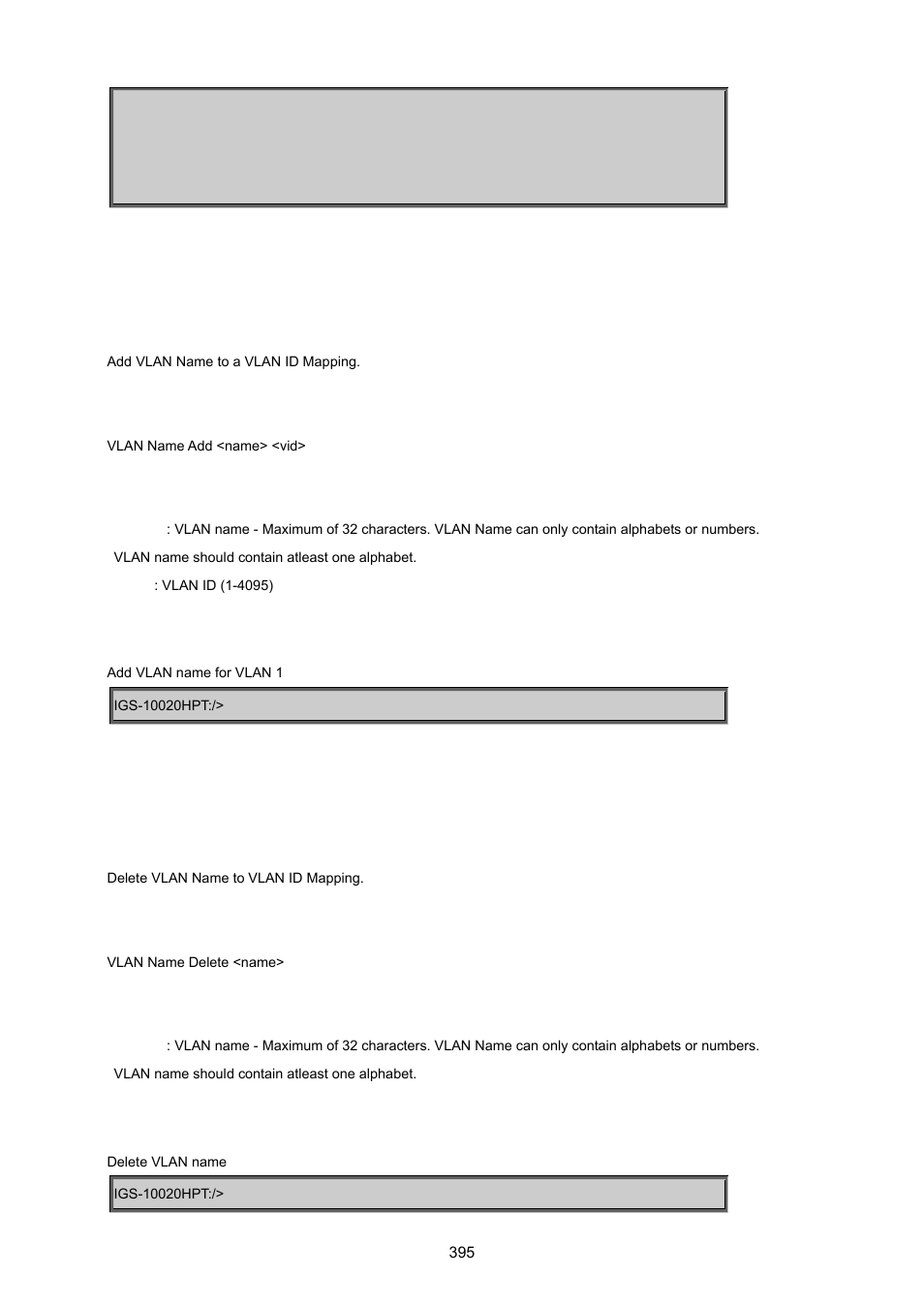 Vlan name add, Vlan name delete | PLANET IGS-10020HPT User Manual | Page 395 / 615