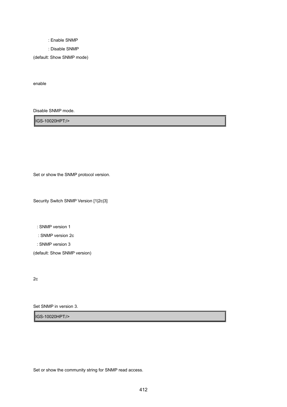 Security switch snmp version, Security switch snmp read community | PLANET IGS-10020HPT User Manual | Page 412 / 615