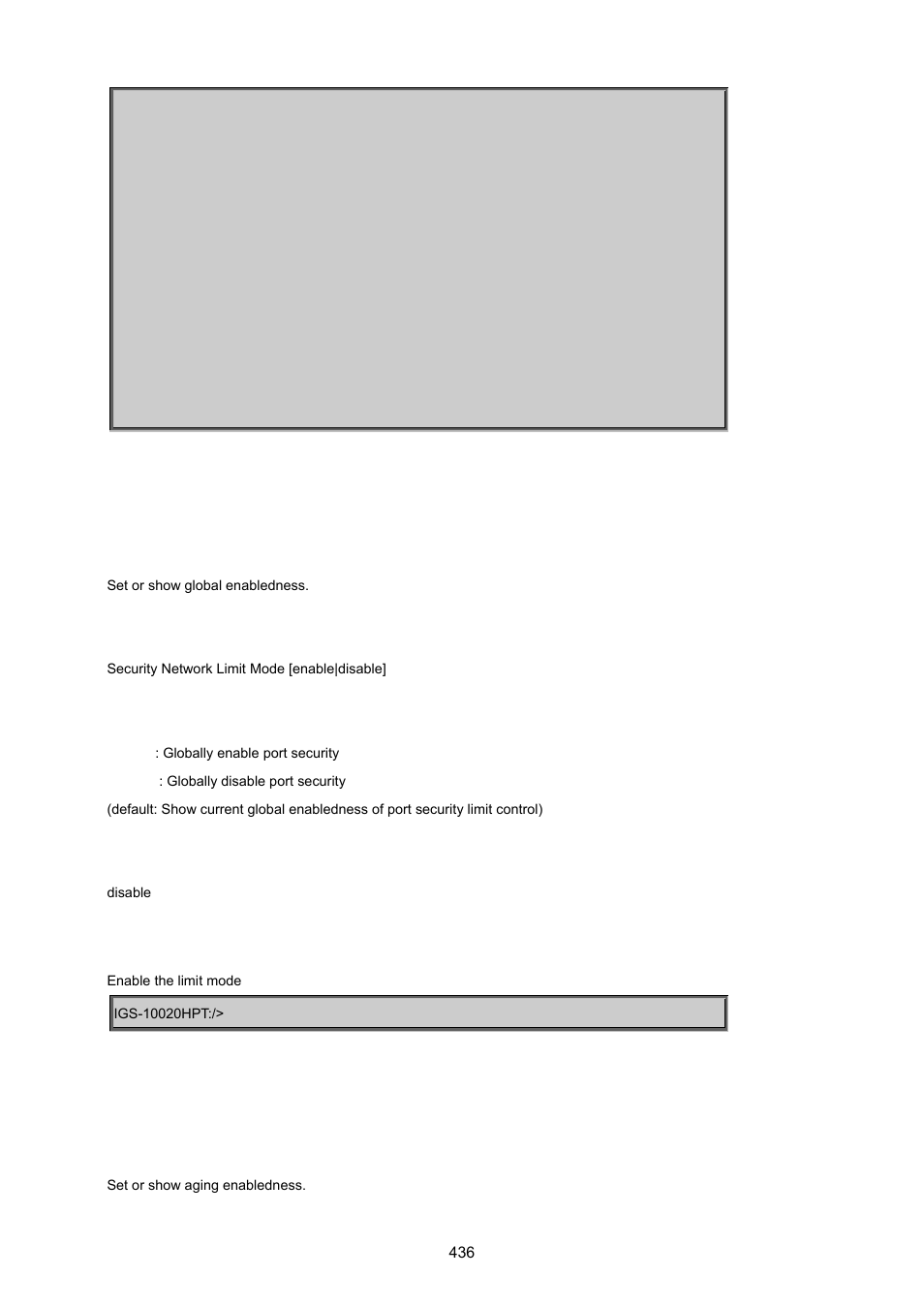 Security network limit mode, Security network limit aging | PLANET IGS-10020HPT User Manual | Page 436 / 615
