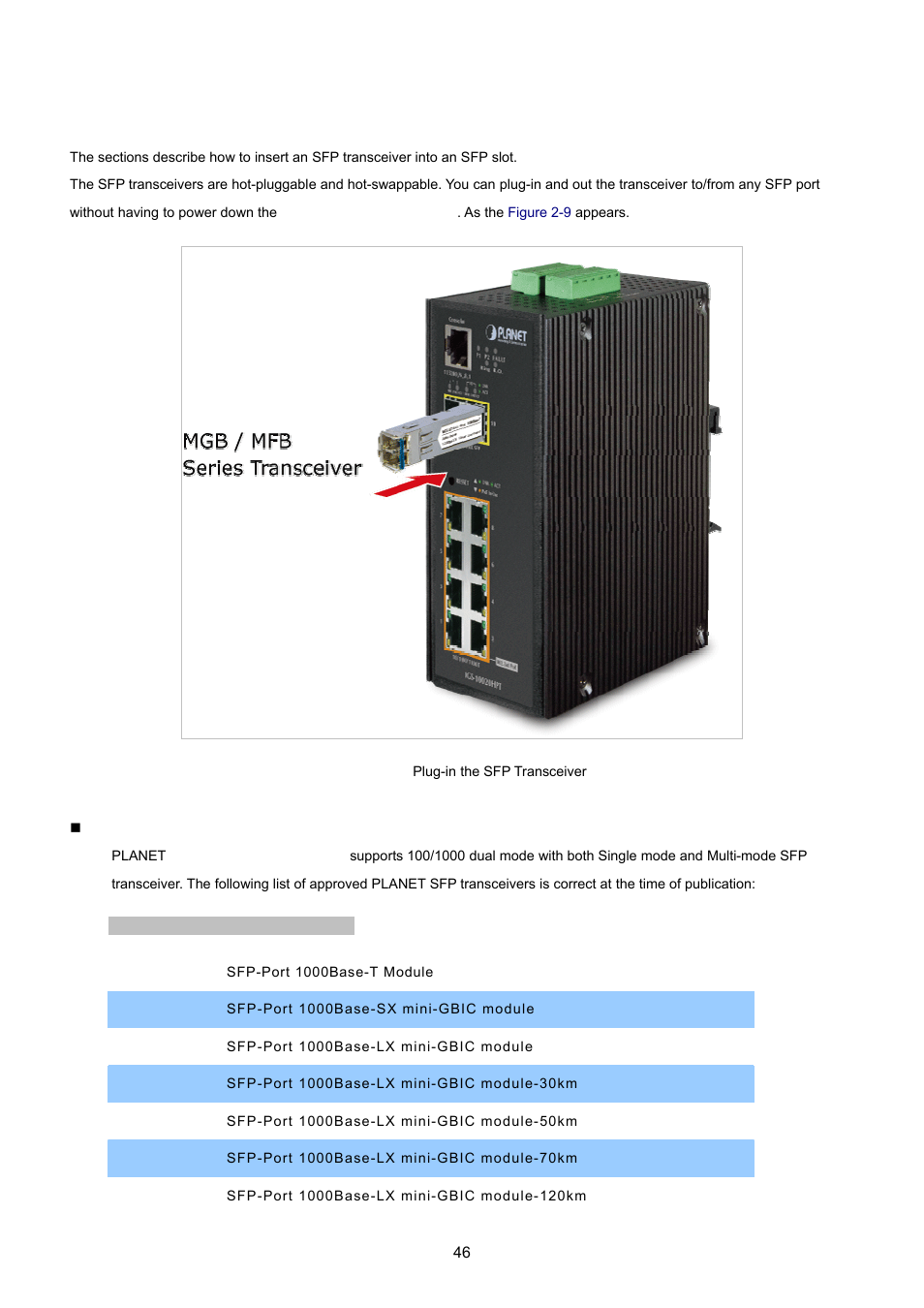 1 installing the sfp transceiver | PLANET IGS-10020HPT User Manual | Page 46 / 615