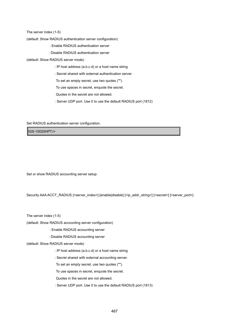 Security aaa acct_radius | PLANET IGS-10020HPT User Manual | Page 467 / 615