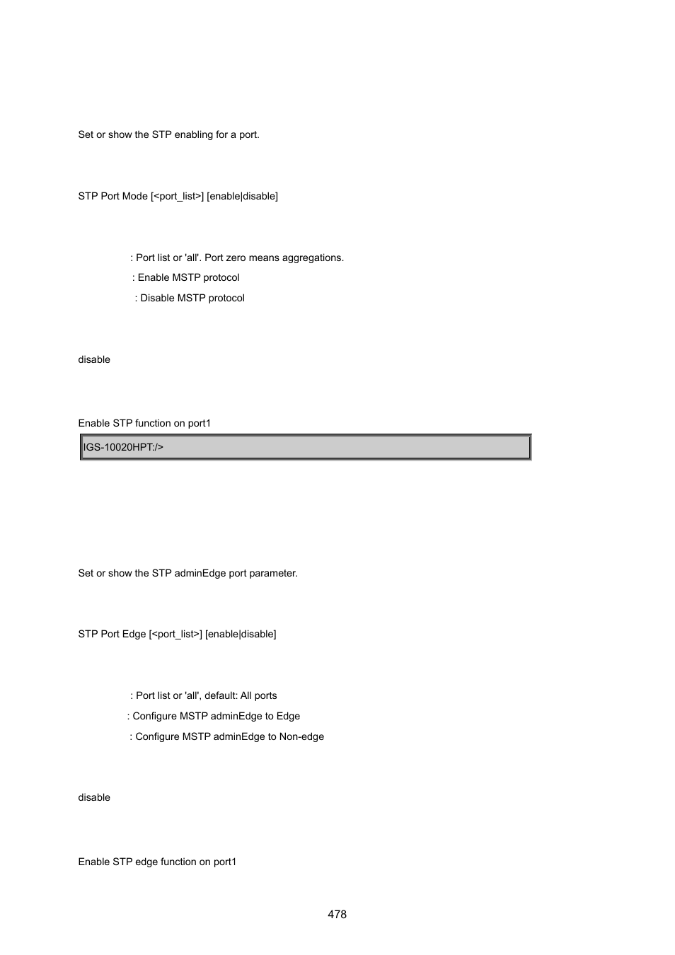 Stp port mode, Stp port edge | PLANET IGS-10020HPT User Manual | Page 478 / 615