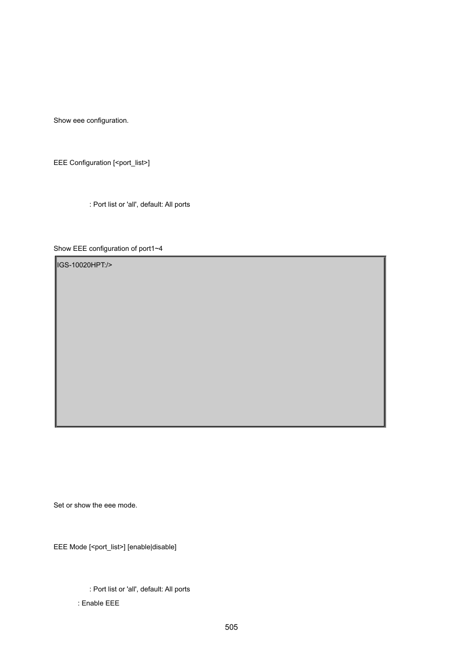 13 eee command, Eee configuration, Eee mode | PLANET IGS-10020HPT User Manual | Page 505 / 615