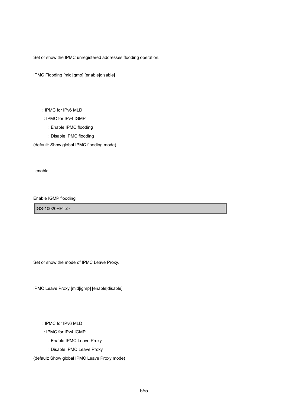 Ipmc flooding, Ipmc leave proxy | PLANET IGS-10020HPT User Manual | Page 555 / 615