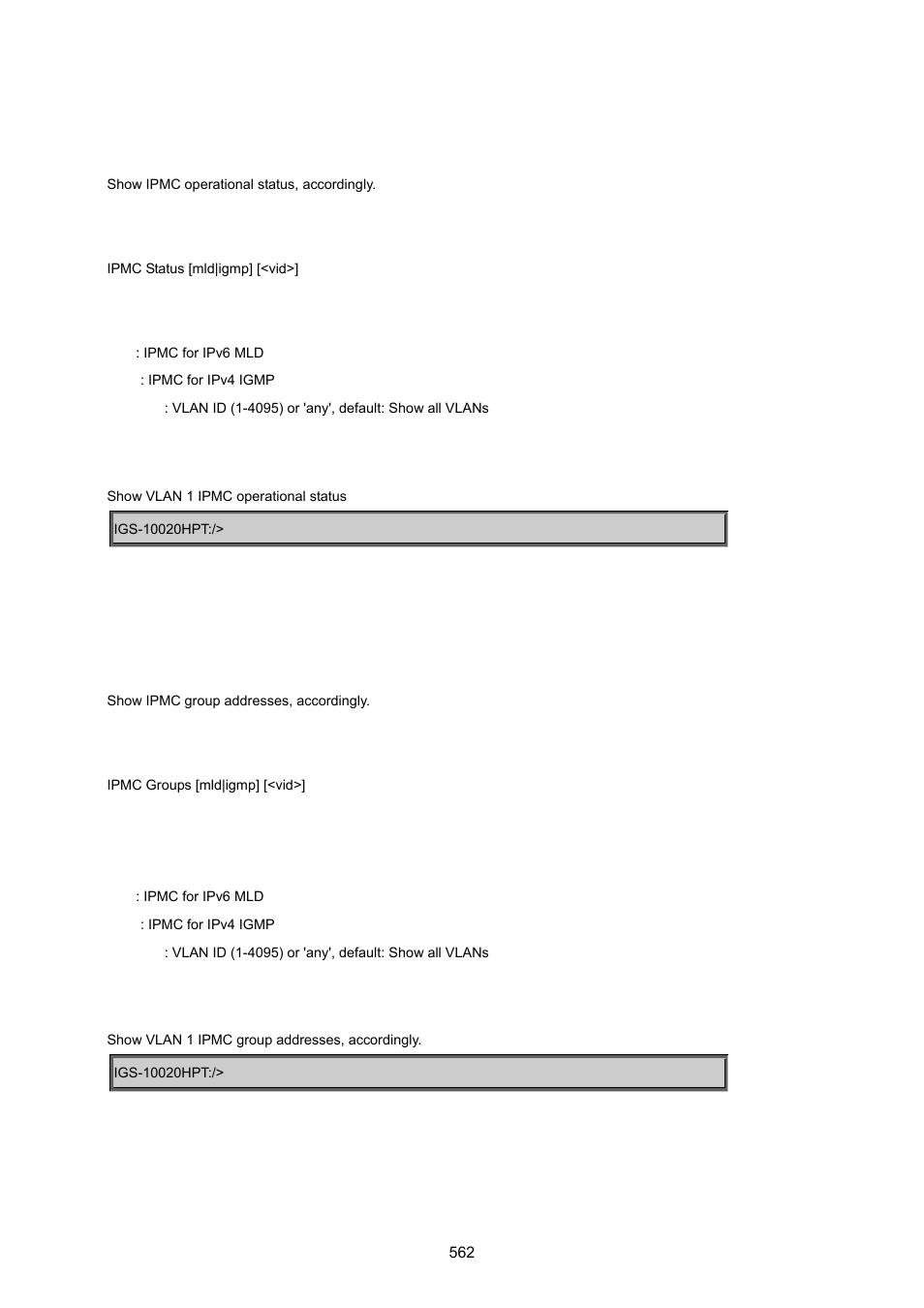 Ipmc status, Ipmc group | PLANET IGS-10020HPT User Manual | Page 562 / 615