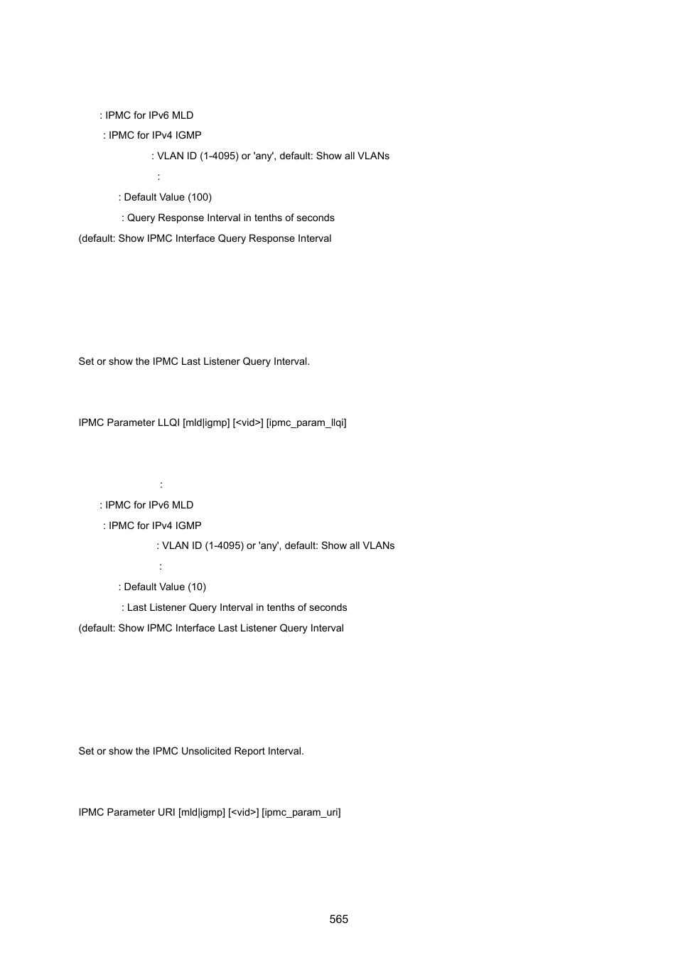 Ipmc parameter llqi, Ipmc parameter uri | PLANET IGS-10020HPT User Manual | Page 565 / 615