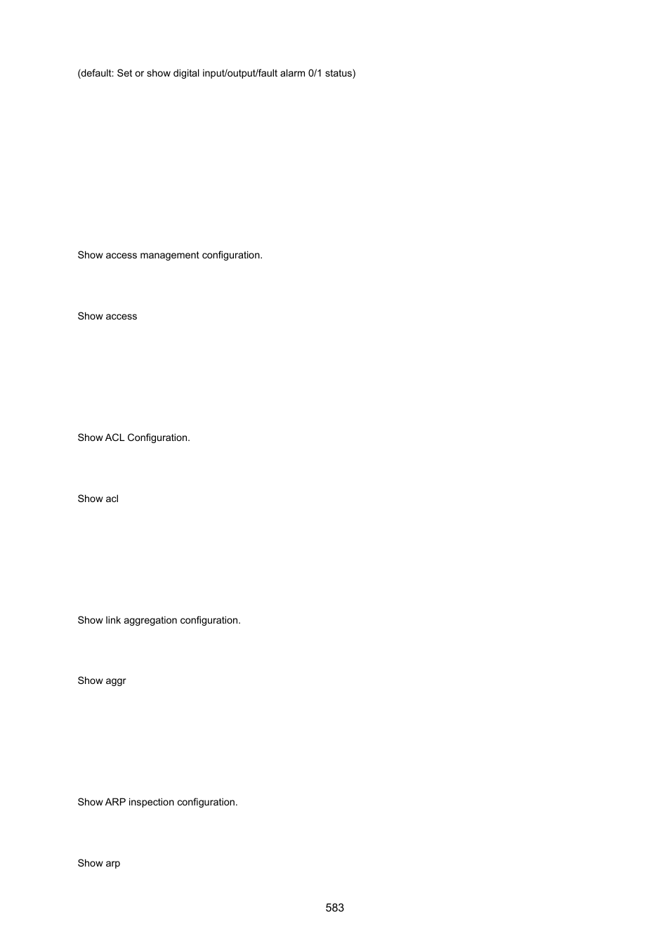 27 show command, Show access, Show acl | Show aggregation, Show arp | PLANET IGS-10020HPT User Manual | Page 583 / 615