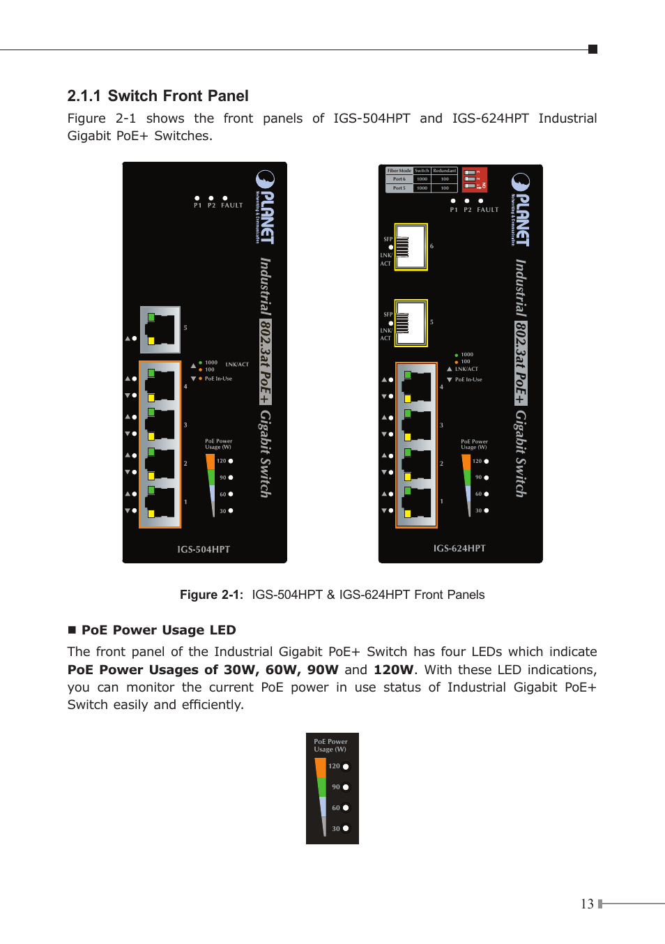 1 switch front panel, Industrial 802.3at poe+ gigabit switch | PLANET IGS-504HPT User Manual | Page 13 / 36