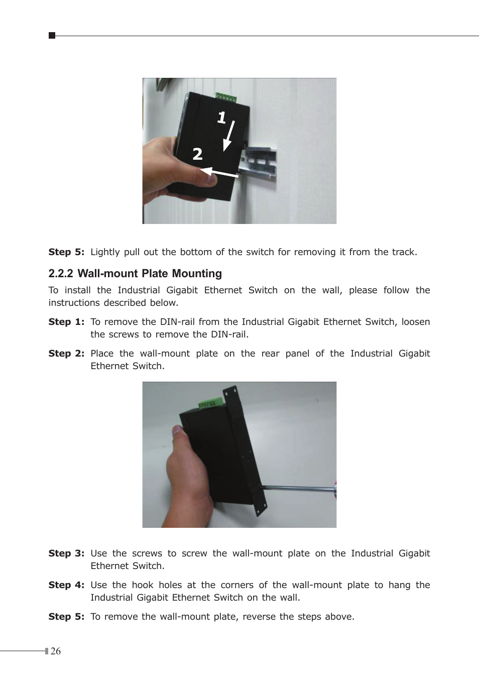 2 wall-mount plate mounting | PLANET IGS-504HPT User Manual | Page 26 / 36