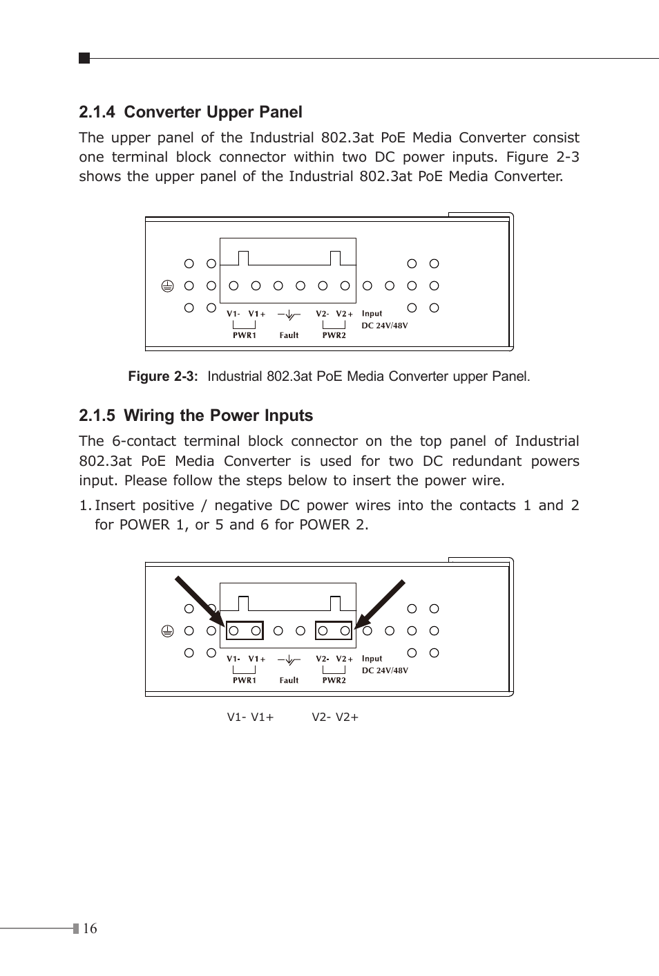 4 converter upper panel, 5 wiring the power inputs | PLANET IGTP-80xT Series User Manual | Page 16 / 32