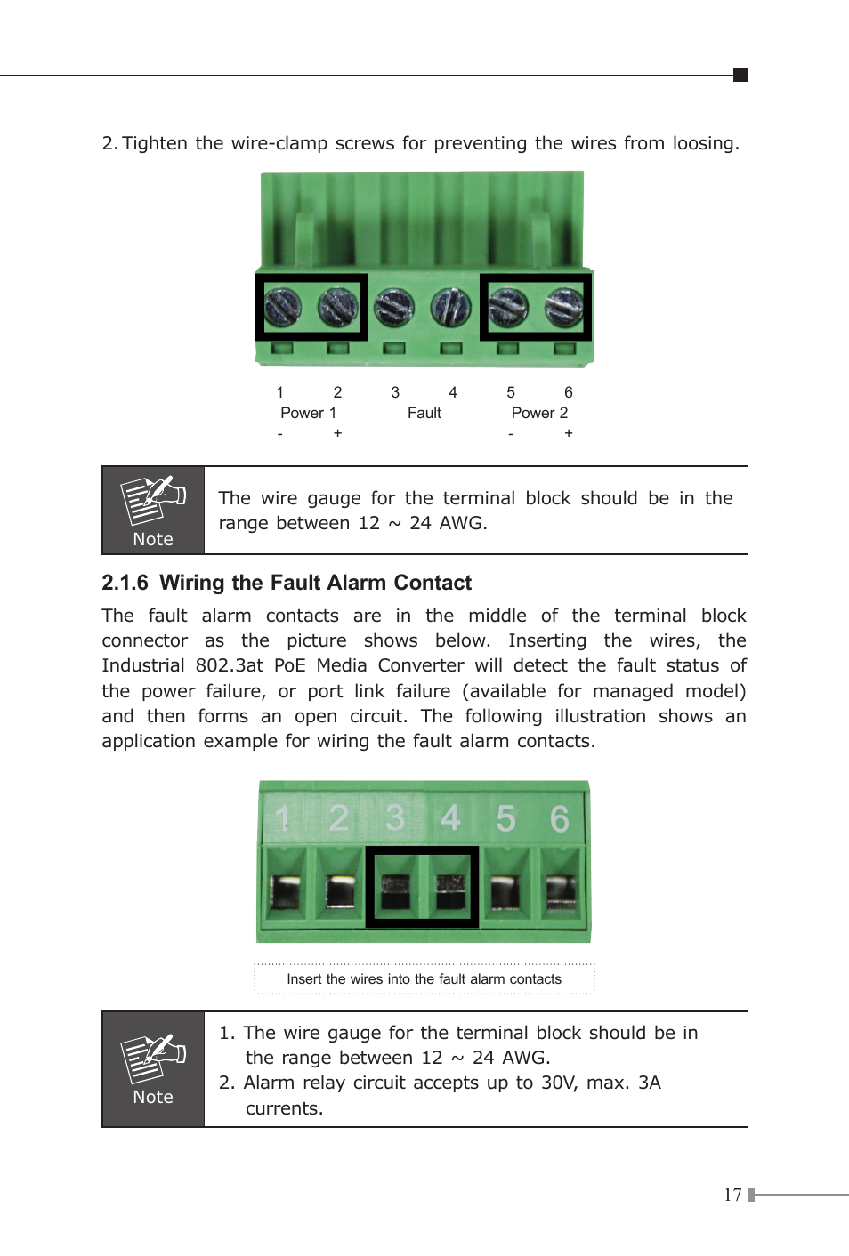 6 wiring the fault alarm contact | PLANET IGTP-80xT Series User Manual | Page 17 / 32