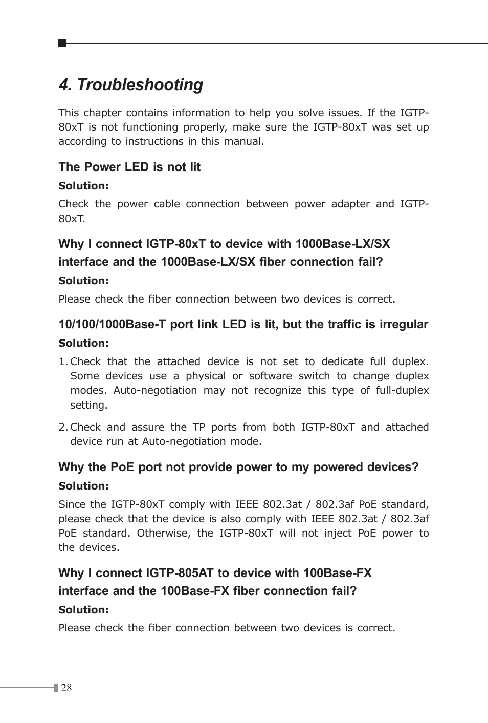 Troubleshooting | PLANET IGTP-80xT Series User Manual | Page 28 / 32