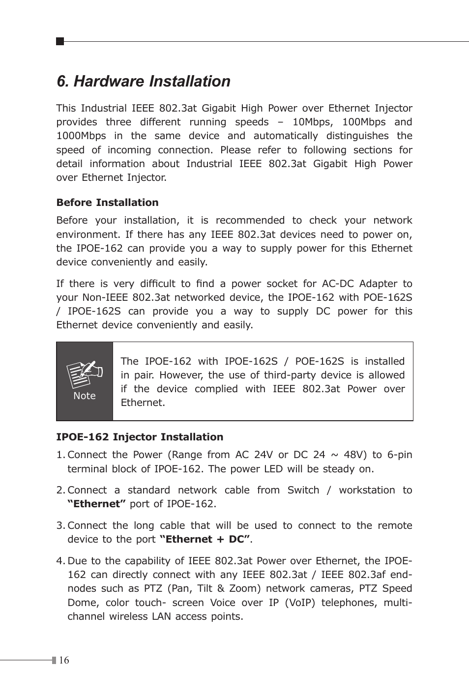 Hardware installation | PLANET IPOE-162 User Manual | Page 16 / 20