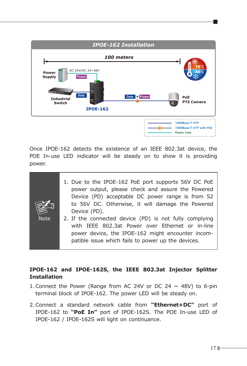 Ipoe-162 installation | PLANET IPOE-162 User Manual | Page 17 / 20