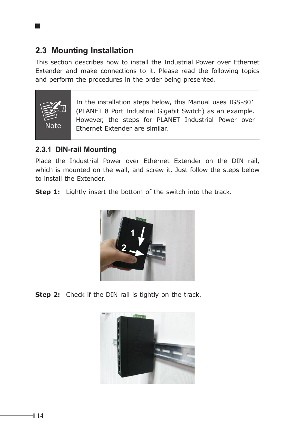 3 mounting installation, 1 din-rail mounting | PLANET IPOE-E174 User Manual | Page 14 / 20