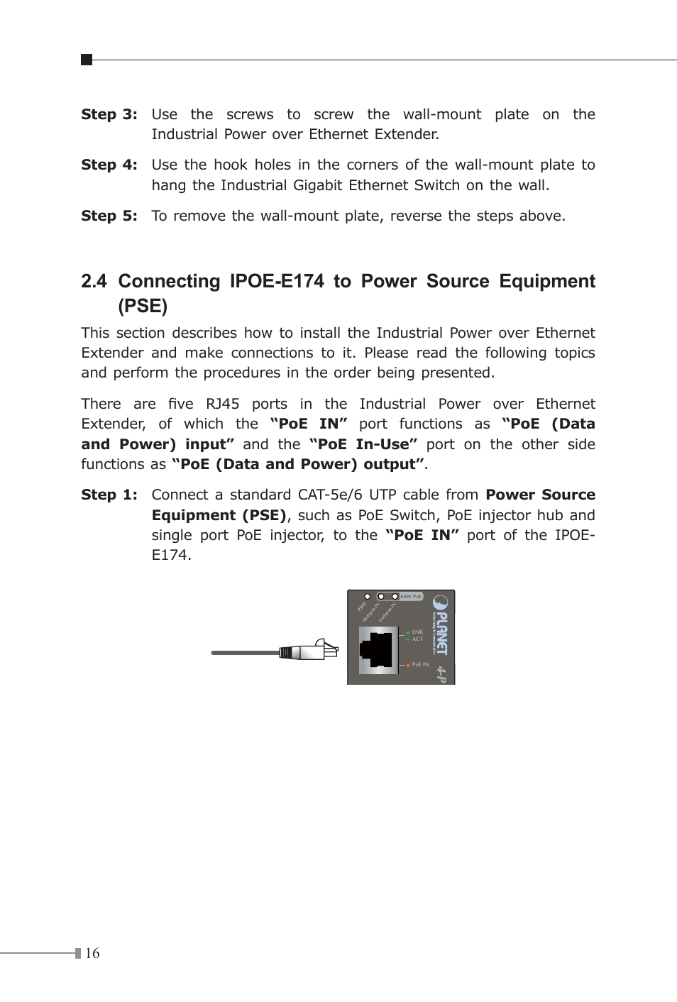 PLANET IPOE-E174 User Manual | Page 16 / 20