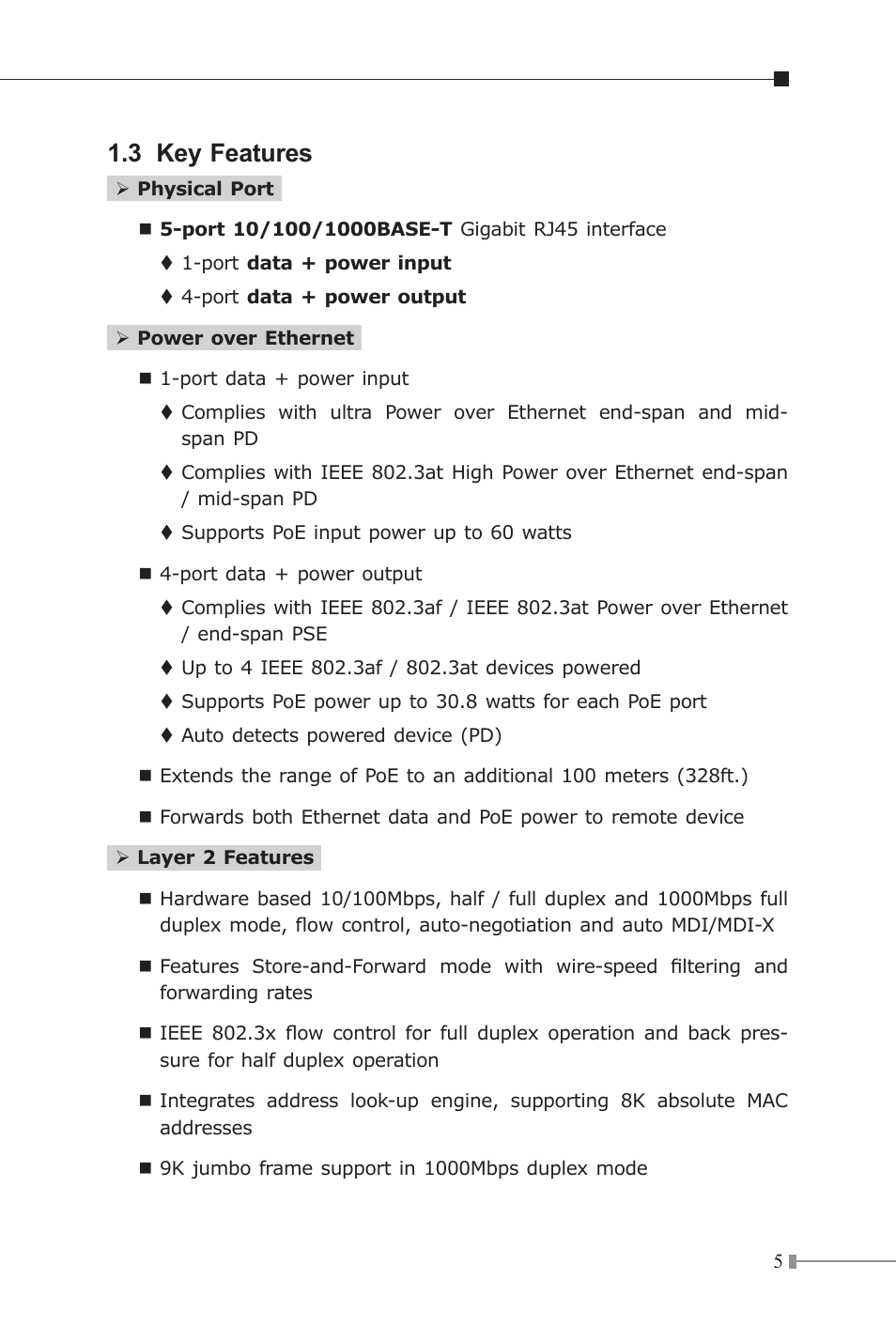 3 key features | PLANET IPOE-E174 User Manual | Page 5 / 20