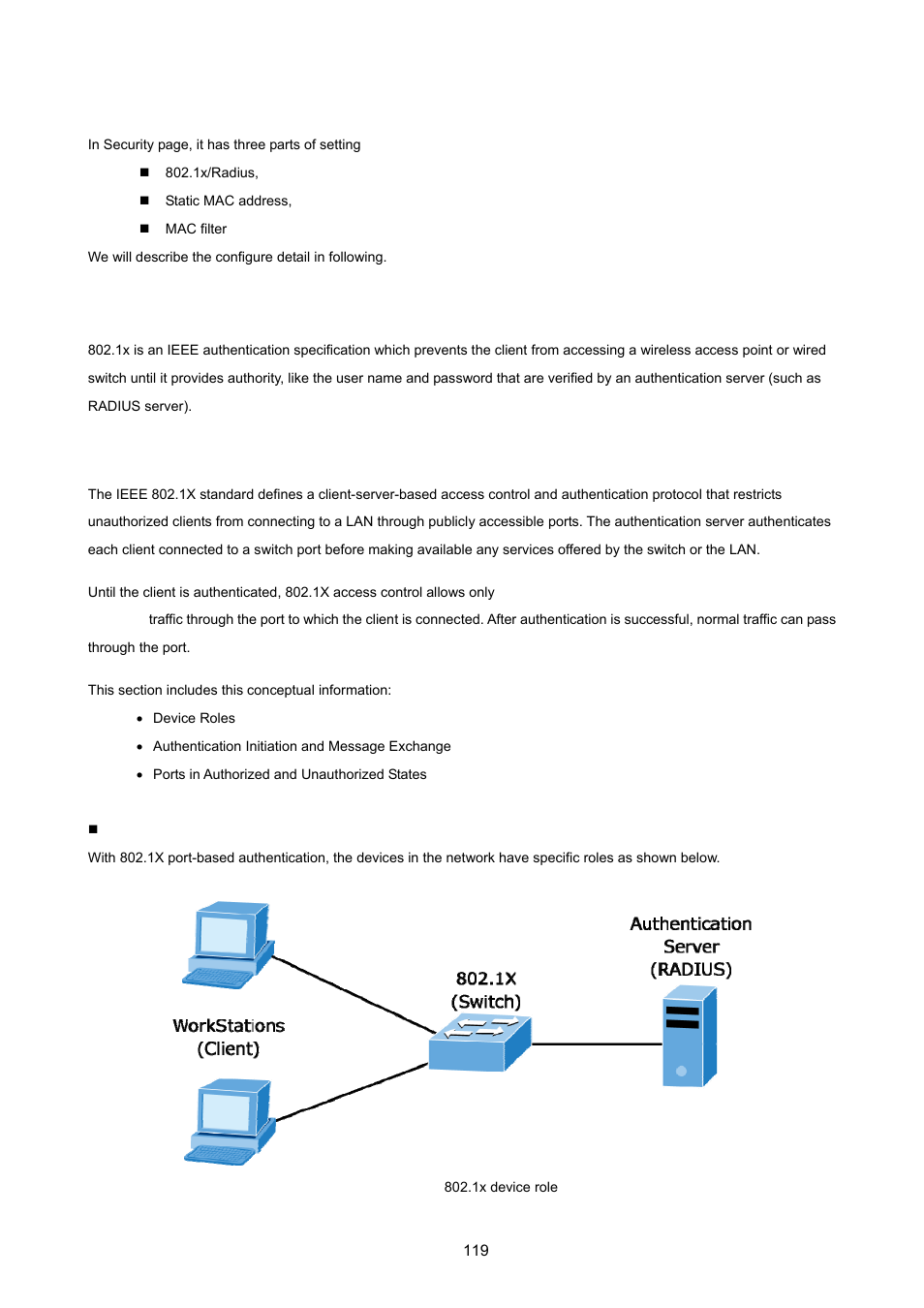 7 security, 1 security—802.1x/radius configuration, Ecurity | PLANET ISW-1022MPT User Manual | Page 119 / 167