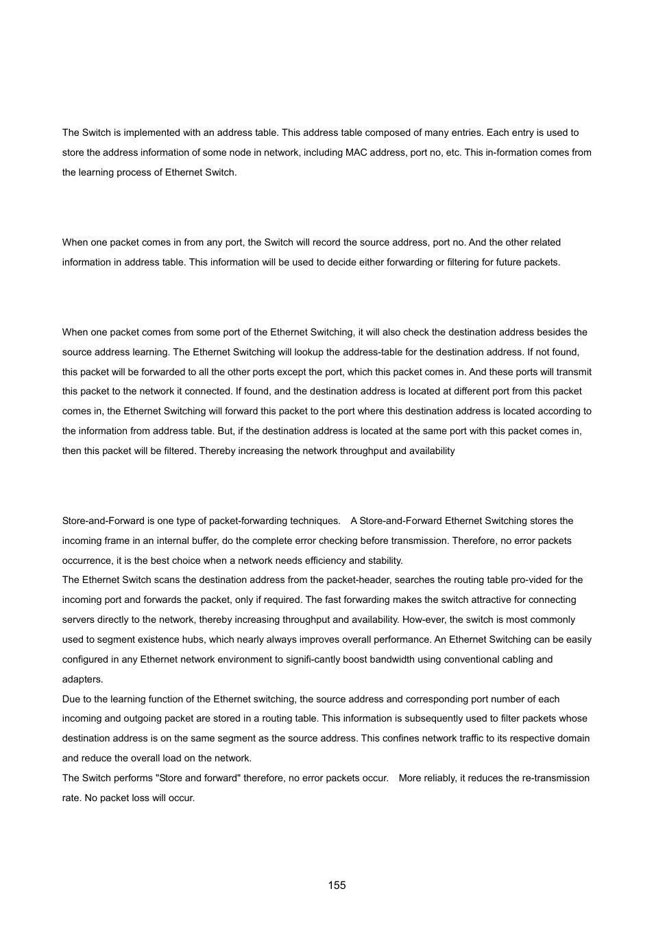 Switch operation, 1 address table, 2 learning | 3 forwarding & filtering, 4 store-and-forward, Ddress, Able, Earning, Orwarding, Iltering | PLANET ISW-1022MPT User Manual | Page 155 / 167