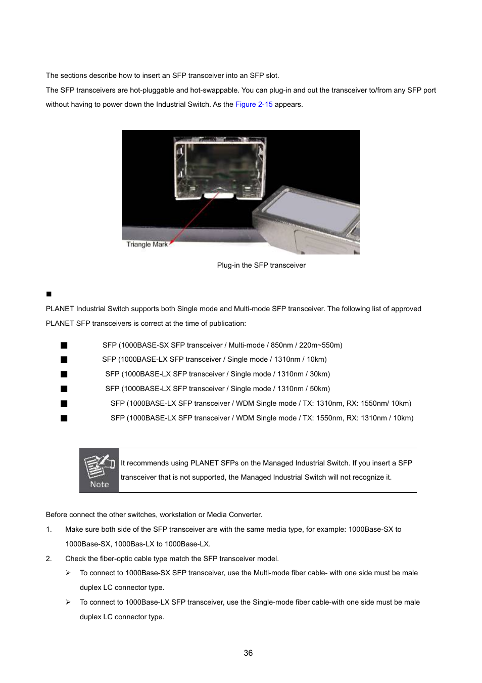 7 installing the sfp transceiver | PLANET ISW-1022MPT User Manual | Page 36 / 167