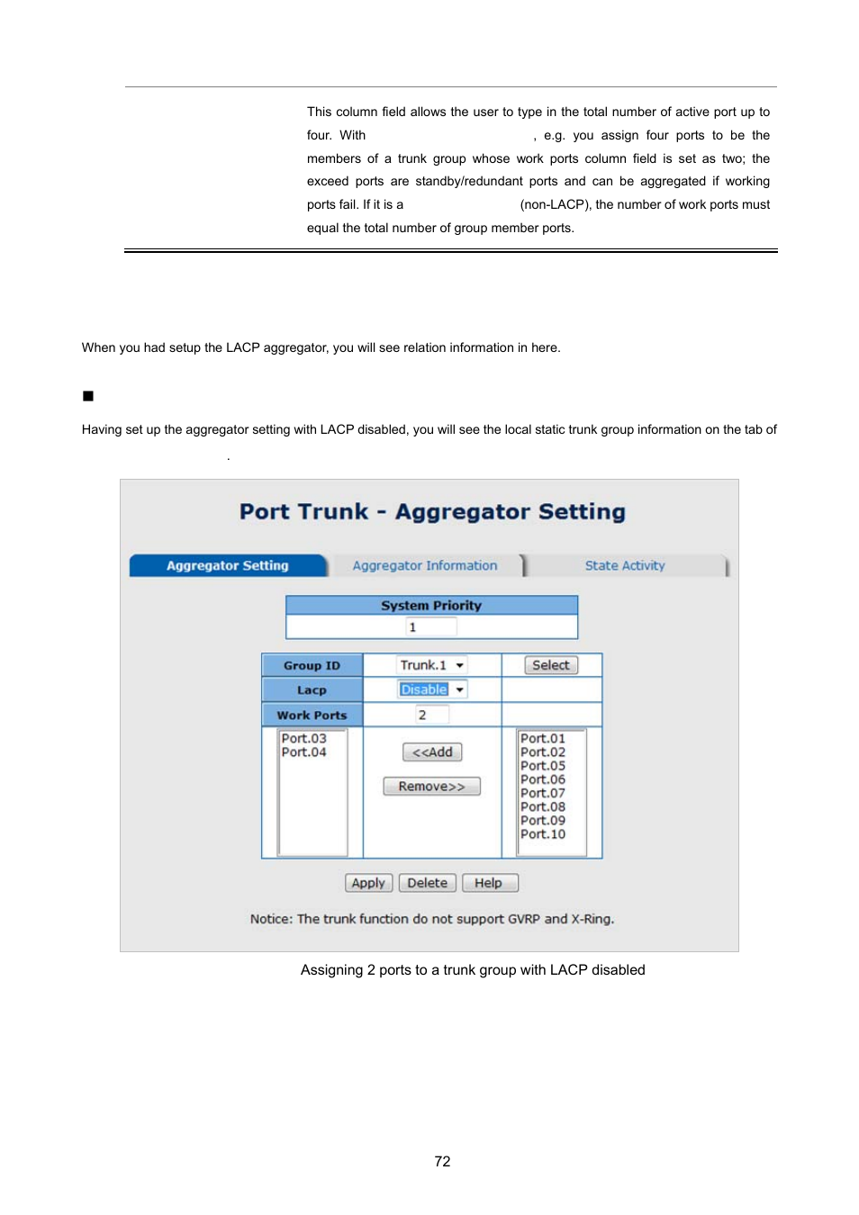 2 aggregator information, Lacp disabled | PLANET ISW-1022MPT User Manual | Page 72 / 167