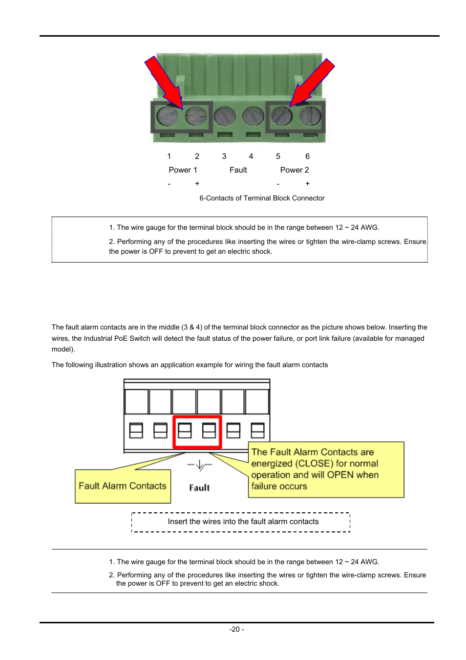 4 wiring the fault alarm contact, Iring the, Ault | Larm, Ontact | PLANET ISW-504PS User Manual | Page 20 / 89