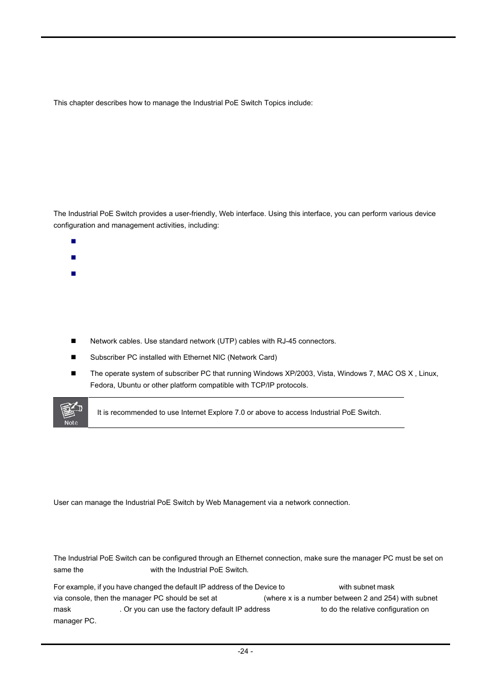 3 management, 1 overview, 2 requirements | 3 management method, 1 web management, Verview, Equirements, Anagement, Ethod | PLANET ISW-504PS User Manual | Page 24 / 89