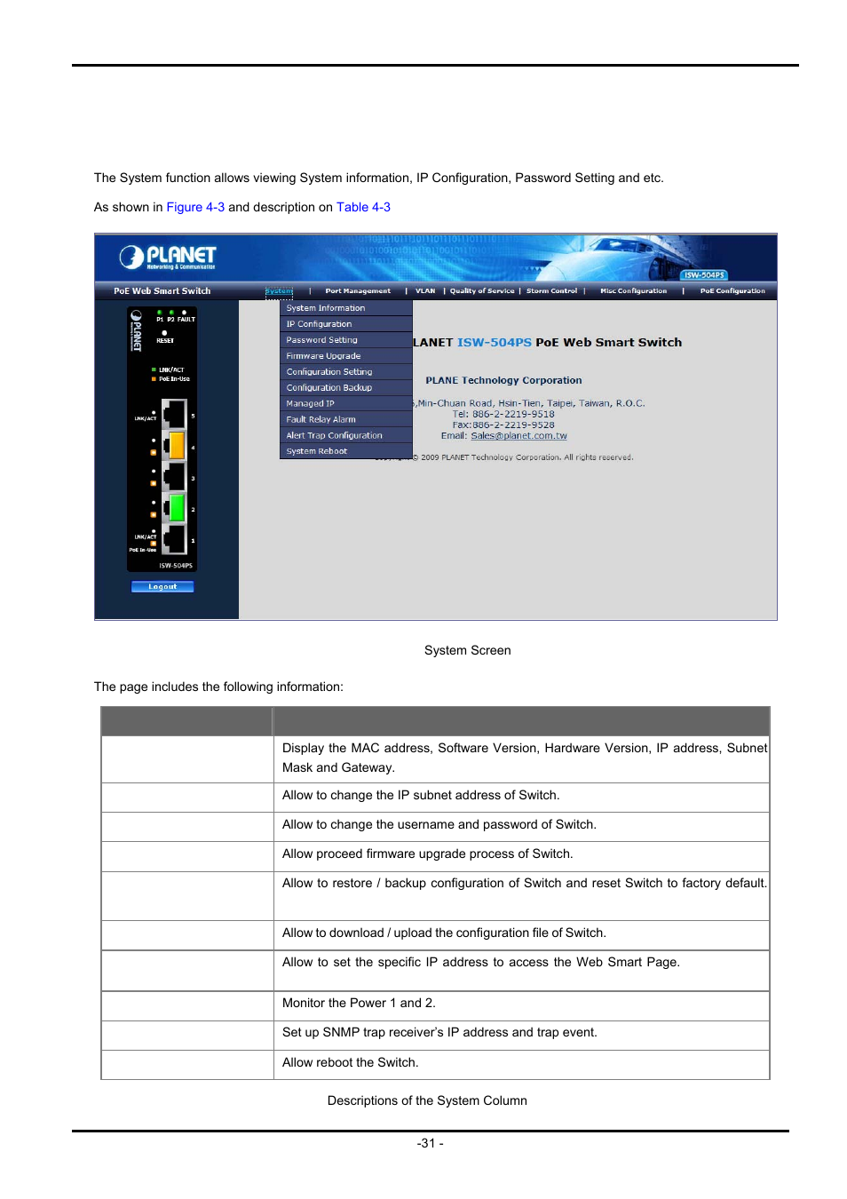 3 system, Ystem | PLANET ISW-504PS User Manual | Page 31 / 89