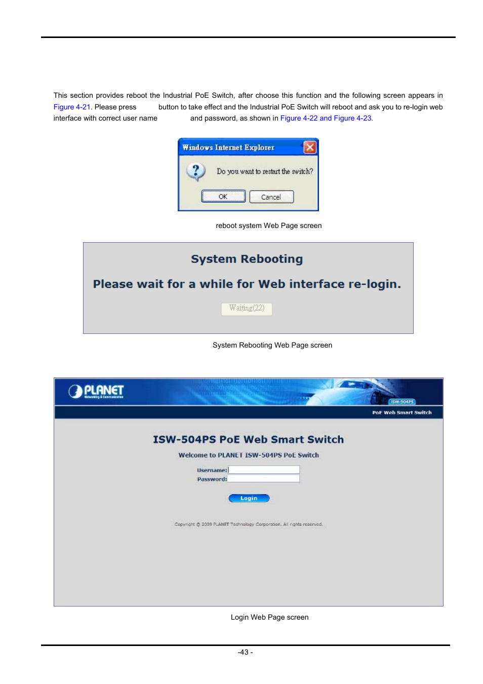 10 system reboot | PLANET ISW-504PS User Manual | Page 43 / 89