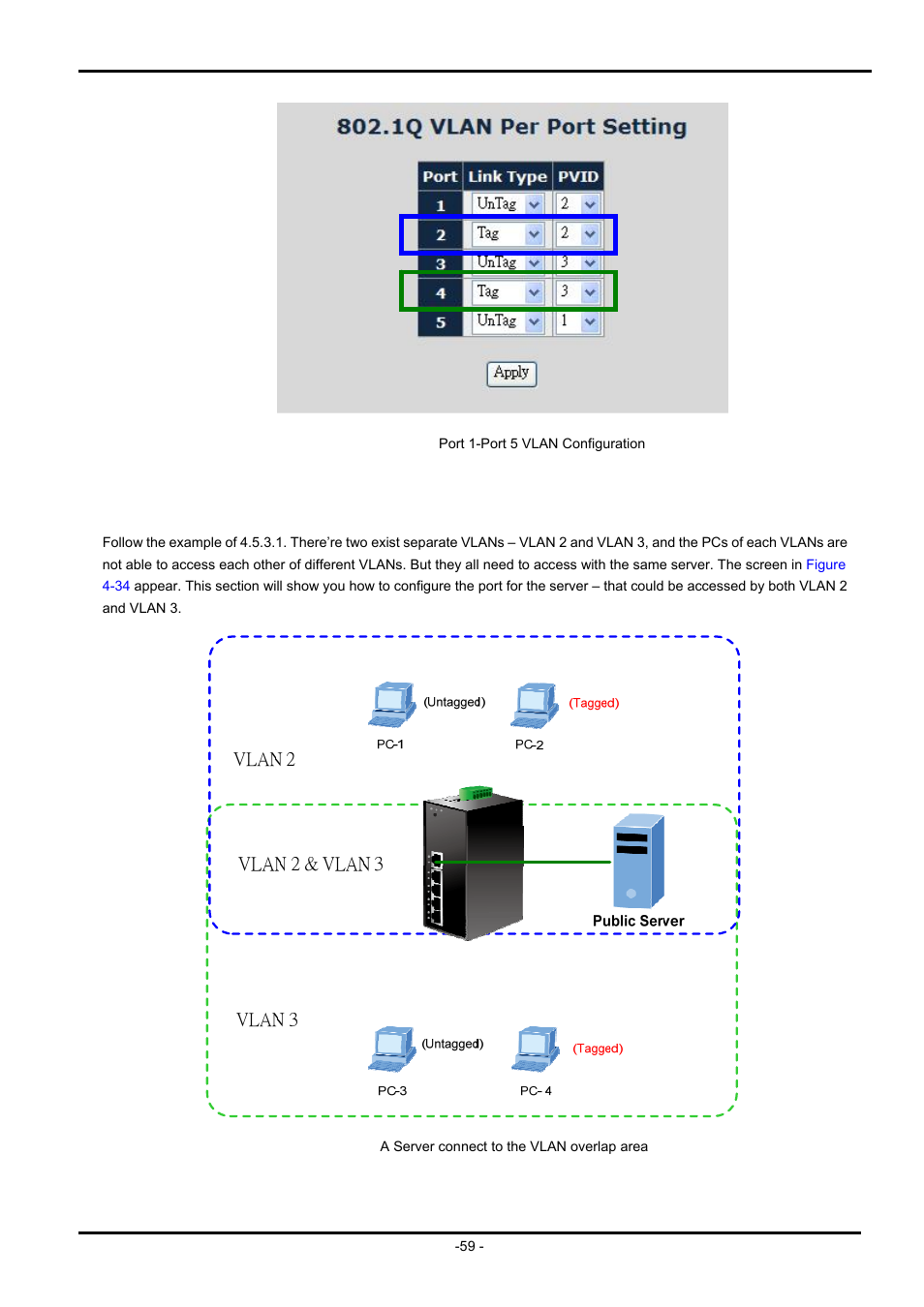 2 two vlans with overlap area | PLANET ISW-504PS User Manual | Page 59 / 89