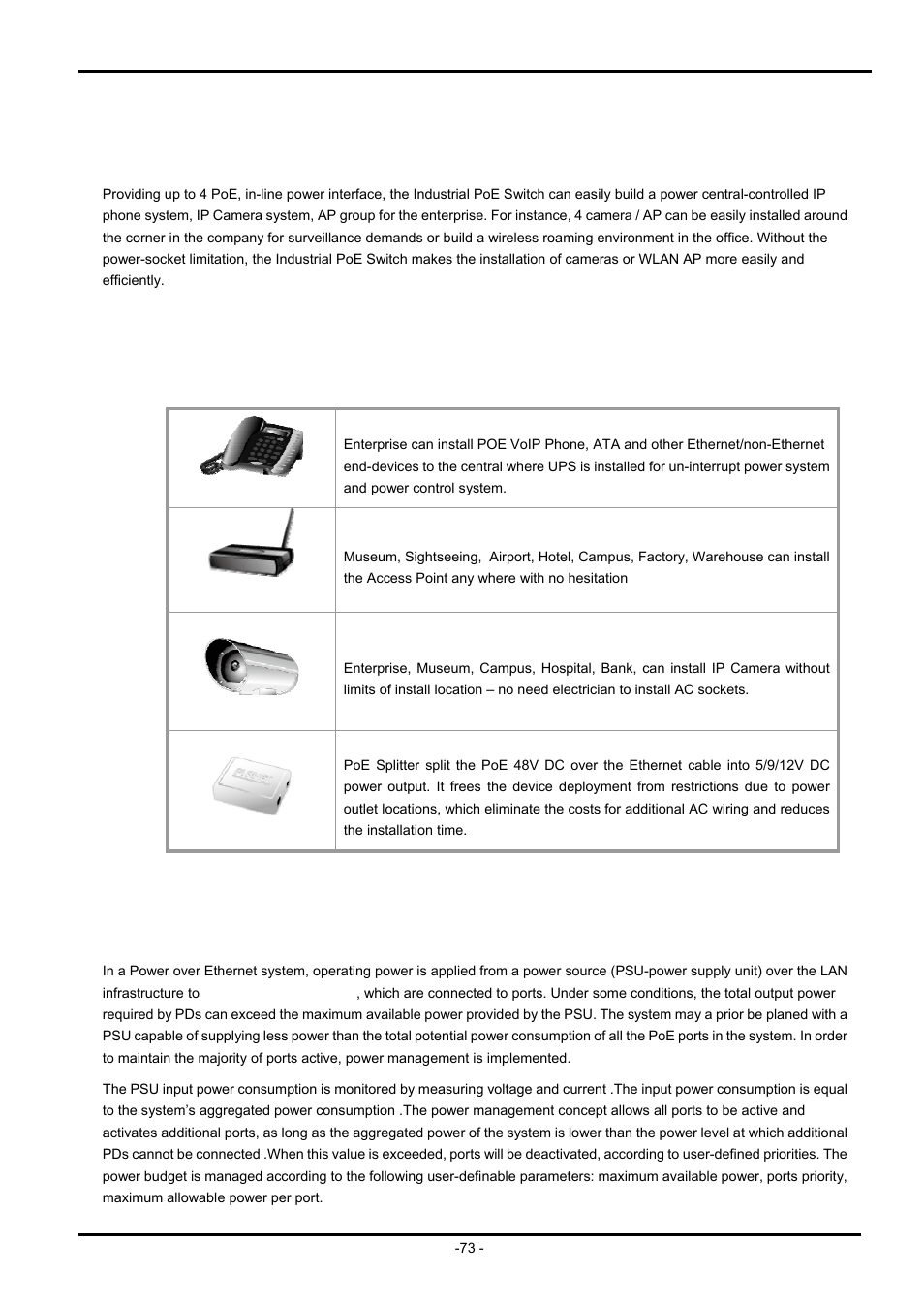 9 poe configuration, 1 power over ethernet powered device, 2 power management | Onfiguration | PLANET ISW-504PS User Manual | Page 73 / 89