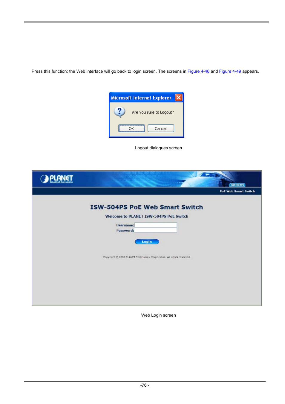 10 logout, Ogout | PLANET ISW-504PS User Manual | Page 76 / 89