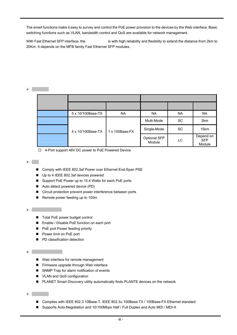 3 features, Eatures | PLANET ISW-504PS User Manual | Page 8 / 89
