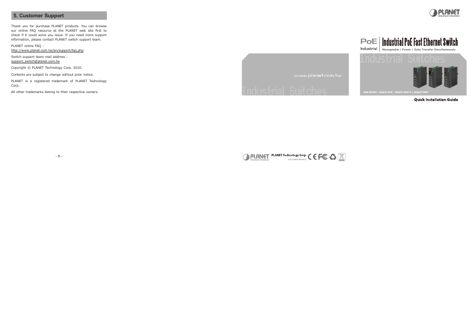 Customer support | PLANET ISW-504PS User Manual | Page 2 / 2