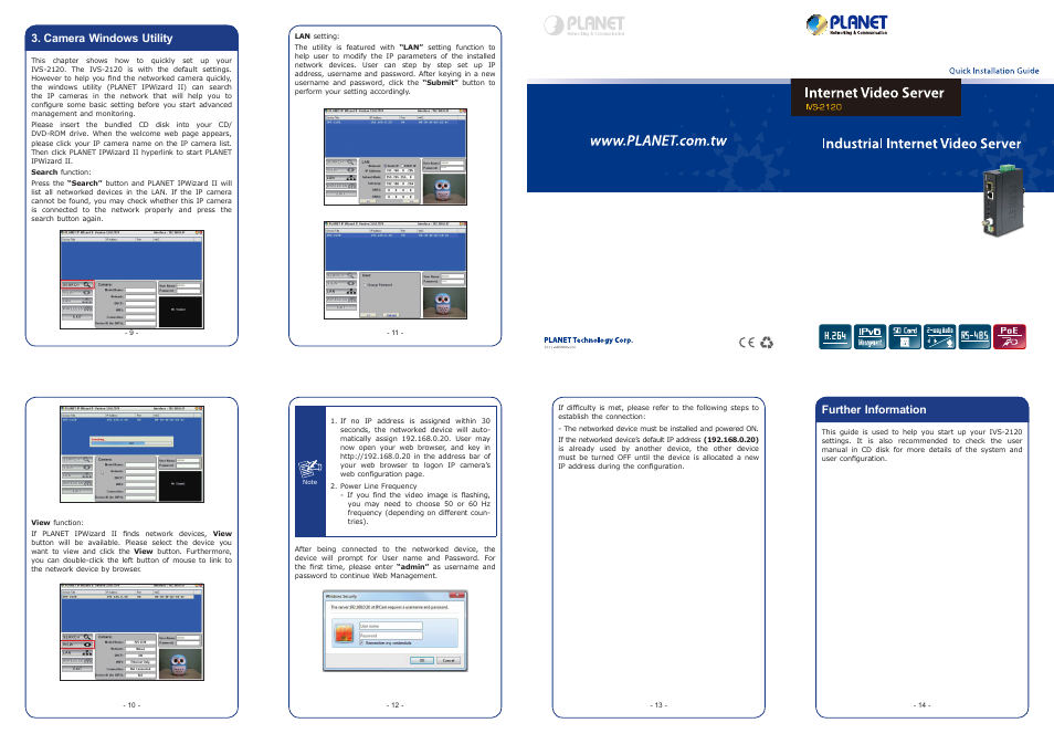 Camera windows utility, Further information | PLANET IVS-2120 User Manual | Page 16 / 16